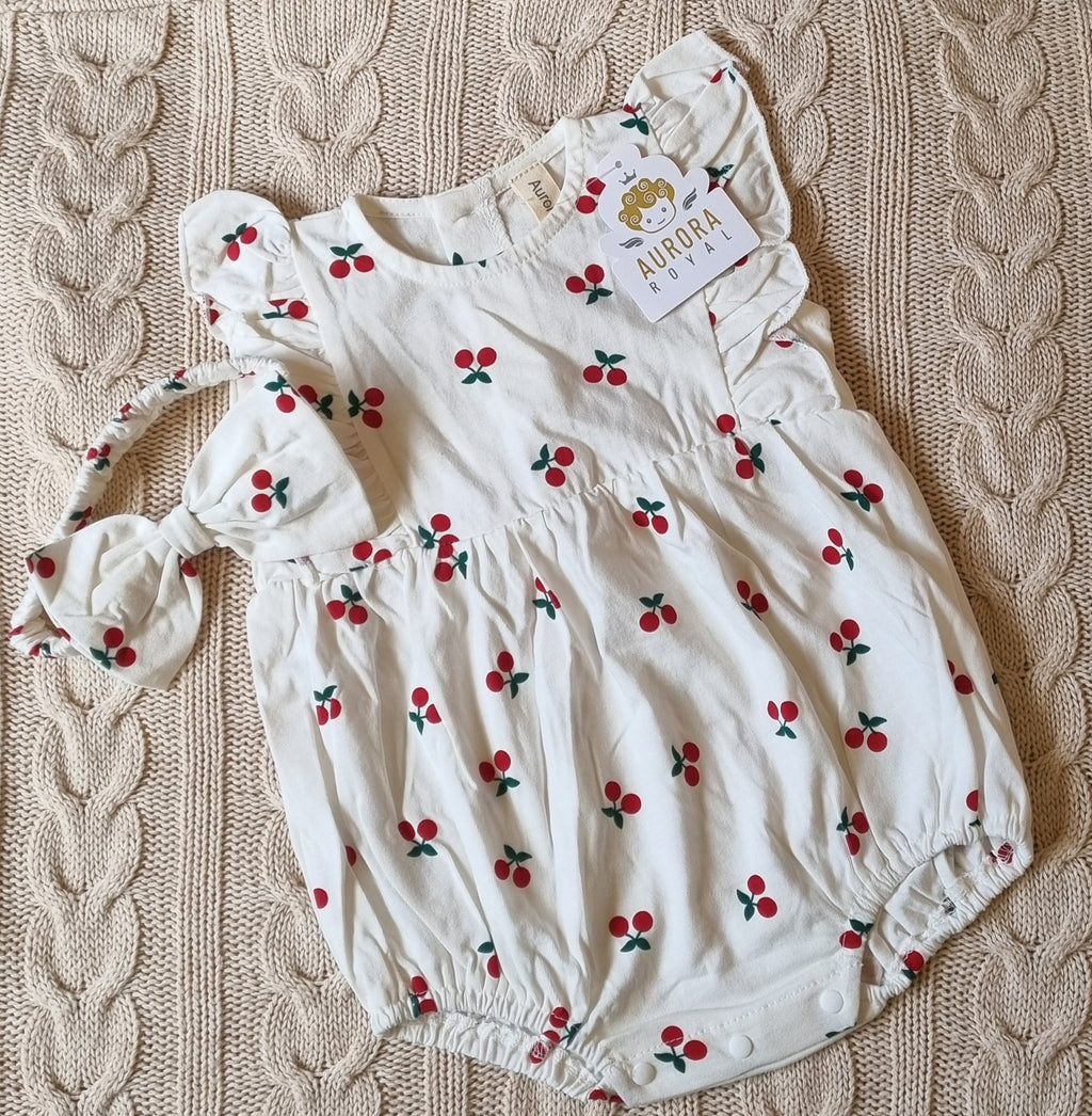 Cherry Print Romper & Headband Set – Aurora Royal