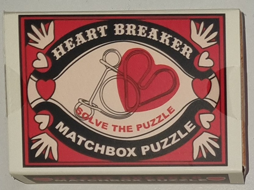 Heart Breaker Matchbox Puzzle by Professor Puzzle — metal wire heart disentanglement brainteaser in matchbox-style box, ages 8+