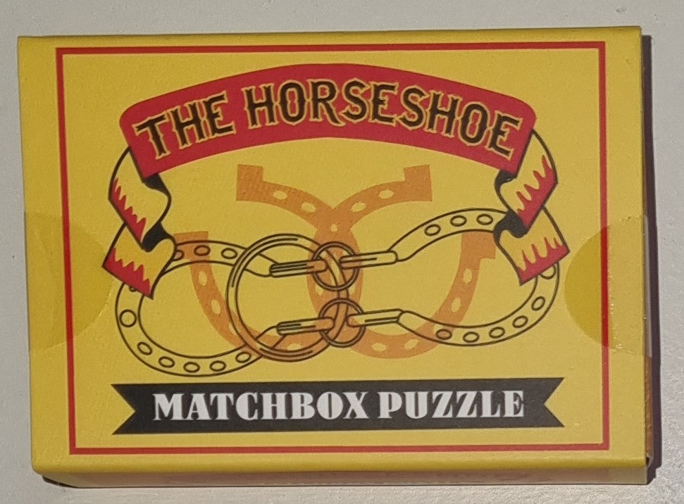 The Horseshoe Matchbox Puzzle by Professor Puzzle — metal horseshoe and ring disentanglement brainteaser in matchbox-style box, ages 8+