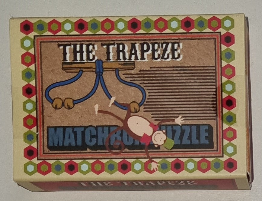 The Trapeze Matchbox Puzzle by Professor Puzzle — metal wire ring disentanglement brainteaser in matchbox-style box, ages 8+