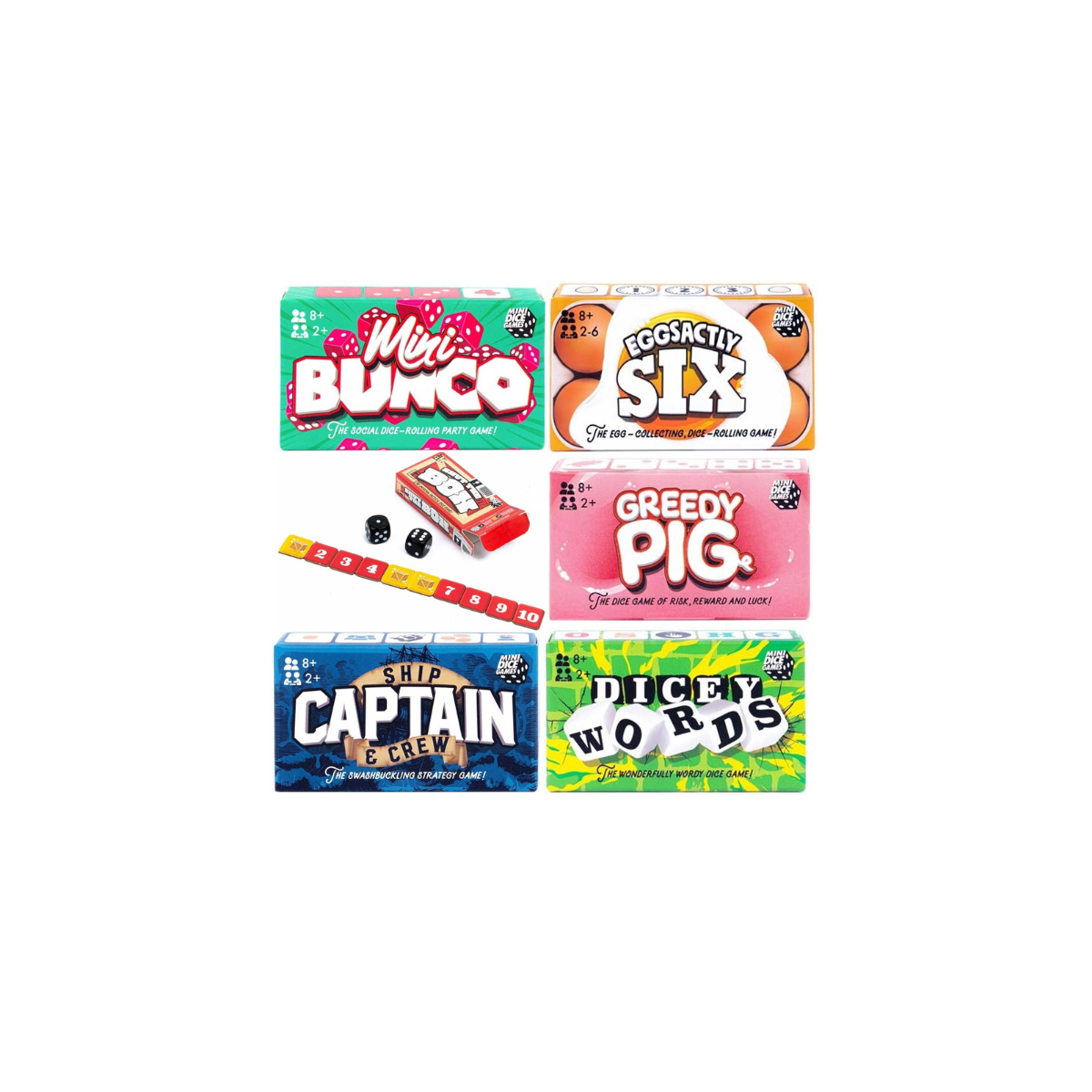 Mini Dice Games Complete Bundle by Professor Puzzle — all 6 pocket dice games including Dicey Words, Greedy Pig, Mini Bunco and more, ages 8+